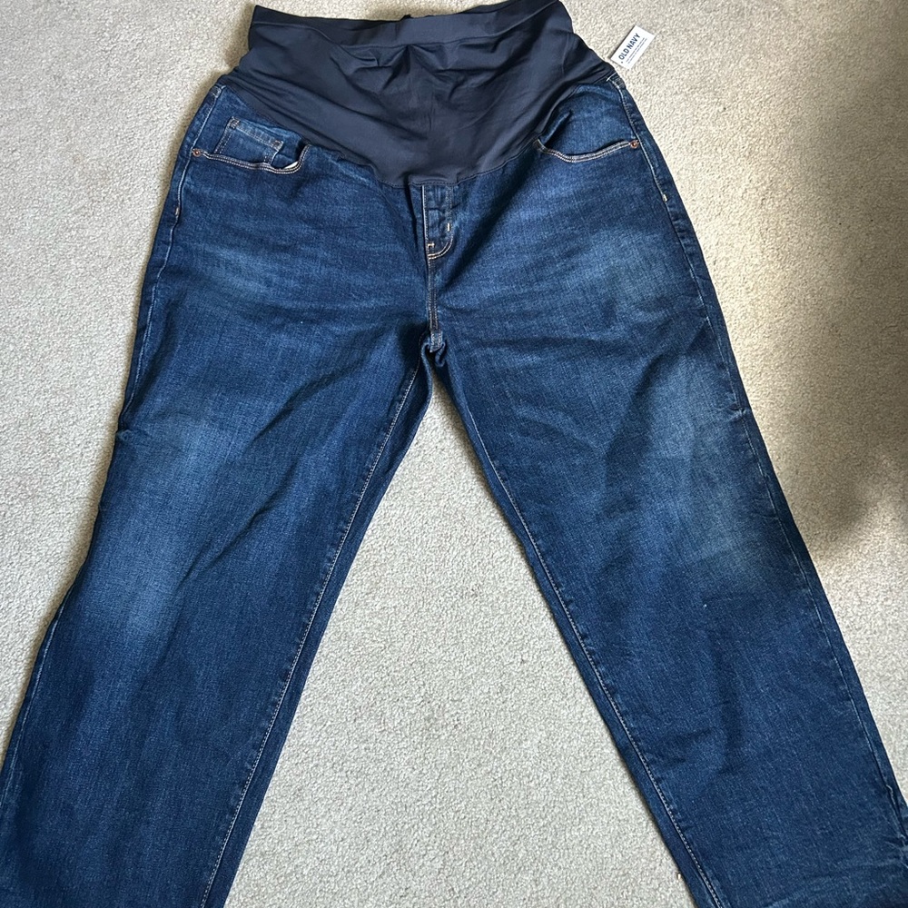 Full Panel Maternity Old Navy Straight Leg Blue Jeans Classic Denim